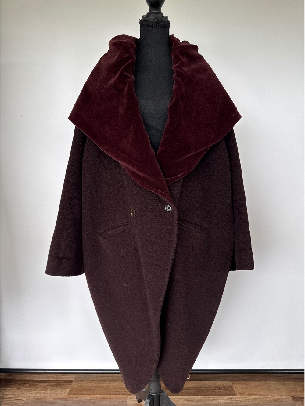 Romeo Gigli Wool Cocoon Coat Velvet Shawl Collar Italy Sz 42 Avant Garde